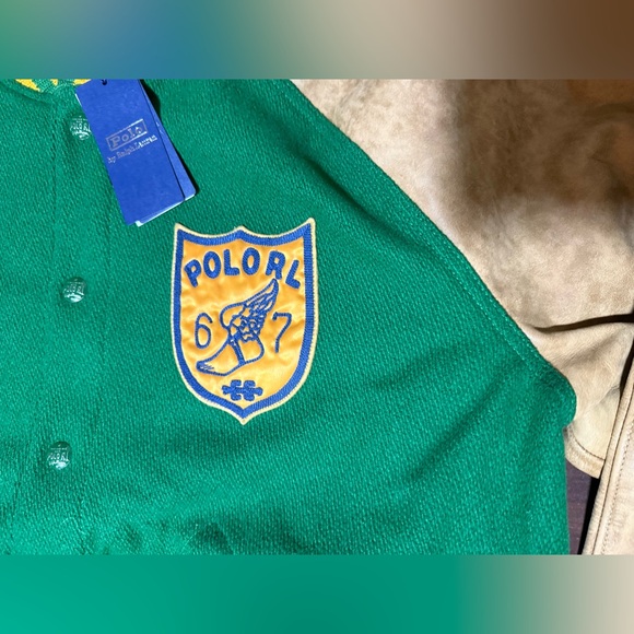 Polo Ralph Lauren Vintage-Inspired Letterman Jacket Fiji Green Men’s Size Large - Picture 9 of 16